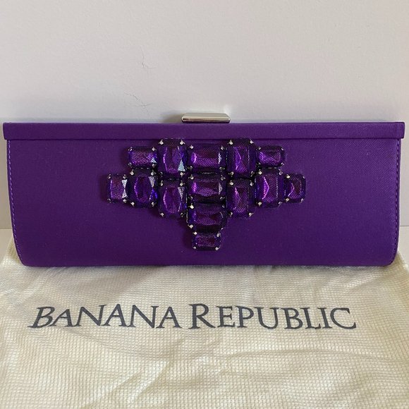 NEW Banana Republic Purple Satin Beaded Clutch w/ Chain and Duster Bag - Picture 5 of 5
